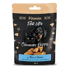 Fitmin for Life Crunchy Puffs Tuna & Cheese traškūs skanėstai šunims ir katėms, 50 g