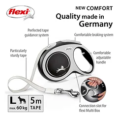 FLEXI pavadėlis šuniui New Comfort L juostinis 5m, juodas — 3 nuotrauka