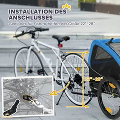 Sulankstoma šunų dviračio priekaba su atšvaitais, tinkliniais langais, durelėmis ir saugos vėliavėle, šunims iki 20 kg, 138 x 70 x 89 cm, mėlyna — 4 nuotrauka