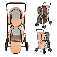 GIANTEX dvigubas sulankstomas augintinių vežimėlis su ratais katėms ir šunims, Mažiems 5–10 kg — 2 nuotrauka