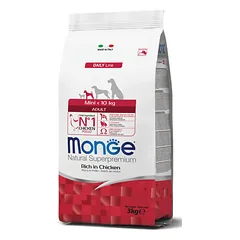 MONGE Mini Adult sausas pašaras mažų veislių suaugusiems šunims su vištiena, 7,5 kg