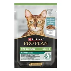 Purina Pro Plan Adult Sterilised Maintenance Šlapias pašaras sterilizuotoms katėms su vandenyno žuvimis drebučiuose, 85 g