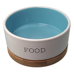 Dog Fantasy Food Bowl With Bamboo Stand S keramikinė dubenėliui su bambukine stovu, balta/mėlyna, 0,4 l