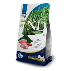 Farmina N&D Dog Grain Free Adult Mini sausakasis maistas mažiems suaugusiems šunims su aviena ir spirulina, 2 kg