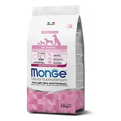 Monge spec. line monoprotein puppy sausas pašaras visų veislių jauniems šuniukams su kiauliena, ryžiais ir bulvėmis 2,5kg parduotuvėje sunu.lt