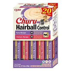 Inaba Churu Hairball Control kremzdelė katėms su tunu ir vištiena, 20×14 g