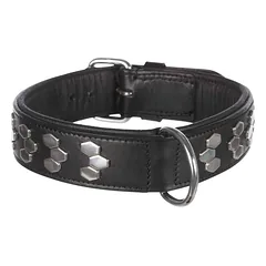 TRIXIE Active juodas odinis antkaklis su metaline apdaila L-XL 55-65cm/40mm