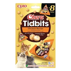 INABA Cat Churu Tidbits Chicken Recipe 8x12g minkšti ir kreminiai skanėstai su vištiena ir lašiša katėms