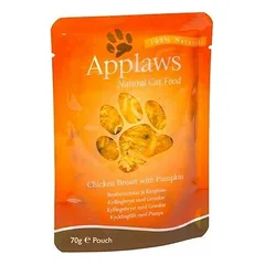 Applaws vištienos krūtinėlė su moliūgu, drėgnas maistas katėms 70 g, maišelis