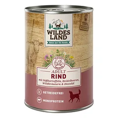 WILDES LAND beef&sweet potatos konservuotas begrūdis pašaras suaugusiems šunims su jautiena ir batatais, 400 g