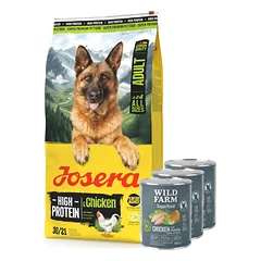 JOSERA High Protein Adult Chicken 12,5kg + WILD FARM Superfood Chicken (Vištiena su moliūgais, obuoliais ir žolelėmis) 3x800 g pašaro šunims be grūdų