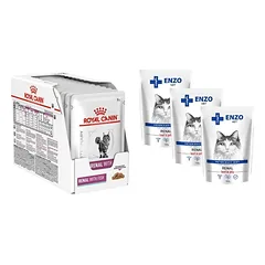 ROYAL CANIN Renal with Fish 12x85g paketėlis + ENZO VET Renal su jautiena želė katėms 3x100g