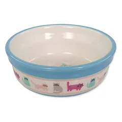 Magic Cat Ceramic Colored Cats keraminis dubenėlis katėms su kačių piešiniais, baltas, 12,5 x 5 cm, 300 ml