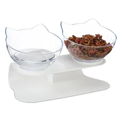Kačių šėrimo stovas Relaxdays, 2 dubenėliai po 500 ml, Balta, 27,5 × 16 × 13,5 cm