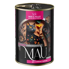 MAU paštetas ir filė – drėgnas maistas sterilizuotam katinui su žąsimi, triušiu ir avietėmis, 400 g