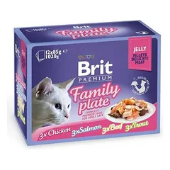 Brit Premium in jelly konservų katėms rinkinys dėžutėje, 1020 g (vištiena, lašiša, jautiena, upėtakis)