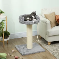 Draskyklė 83 cm su guoliu, sizalio stulpu ir žaislu, katėms iki 6 kg, 55x55 cm, pilka — 2 nuotrauka