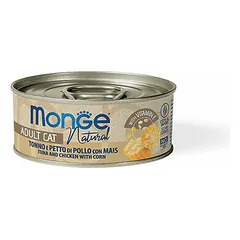 Monge Natural tunas ir vištienos krūtinėlė su kukurūzais, drėgnas maistas katėms 80 g