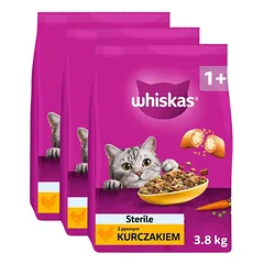 WHISKAS Sterile su skaniu vištienos skoniu, 3 x 3,8 kg, sausas kačių ėdalas