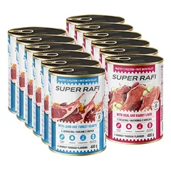 Super Rafi šlapias šunų maistas, įvairių skonių rinkinys, 12x400 g