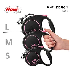 FLEXI pavadėlis šuniui Black Design S juostinis 5m, rožinis — 4 nuotrauka