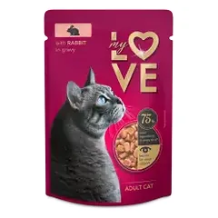 MY LOVE visavertis konservuotas ėdalas suaugusioms katėms su triušiena švelniame padaže, 85 g nuotrauka