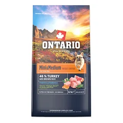 Ontario Mini & Medium Weight Control Turkey & Brown Rice sausas maistas suaugusiems mažiems ir vidutiniams šunims svorio kontrolei, 6,5 kg