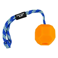 Julius K9 fluorescencinis kamuolys - fluorescencinis žaislas su virve ir skanėstų anga