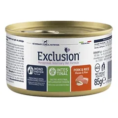 Exclusion Intestinal sausas maistas katėms su kiauliena ir ryžiais 12x85g