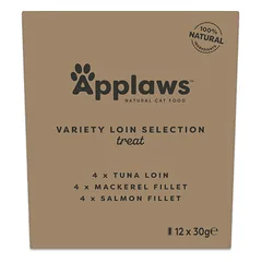APPLAWS Cat Loin Multipack 12 × 30 g – įvairių skonių natūralios žuvies filė skanėstų rinkinys katėms.