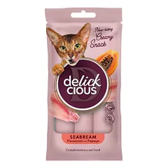 Delickcious Creamy Snack skanėstai su jūros lydekomis ir papaja katėms