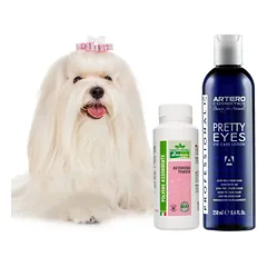Artero Pretty Eyes + Baldecchi Absorbing Powder 90g - rinkinys prieš spalvos pakitimus, šunims