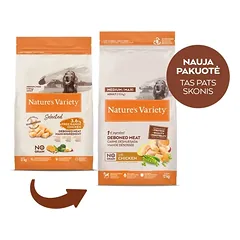 Nature’s Variety No Grain Adult Medium/Maxi su vištiena – sausas maistas vidutinių ir didelių veislių šunims, 12 kg