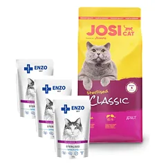 JOSERA JosiCat Classic Sterilised 10kg + 3x ENZO VET Sterilizuota dieta sterilizuotoms katėms su kalakutiena želė 100g