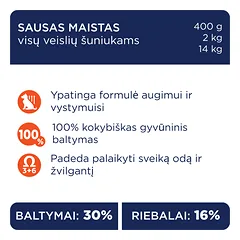 CLUB 4 PAWS Premium visavertis pašaras visų veislių šuniukams, 14 kg — 2 nuotrauka