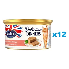 BUTCHER'S Classic Delicious Dinners konservai putėsiai su lašiša ir krevetėmis 85 g x 12