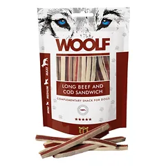WOOLF Long Beef and Cod Sandwich Skanėstai šunims su jautiena ir menke