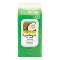TropiClean Hypoallergenic Cleaning Pet Wipes valomosios servetėlės augintiniams (be kvapo), 100 vnt