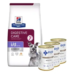 HILL'S PD Prescription Diet Canine i/d Low Fat 1,5kg + ENZO VET Žarnyno dieta šunims su ėriena 3x400g