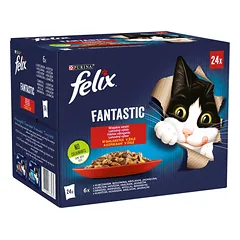 FELIX FANTASTIC  Kaimų skoniai drebučiuose(vištiena, jautiena, triušis, aviena) 24x85g drėgnas kačių maistas