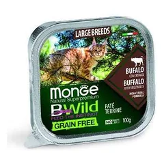 Monge BWILD Cat begrūdis drėgnas maistas didelių veislių katėms su buivoliena ir daržovėmis, 100 g