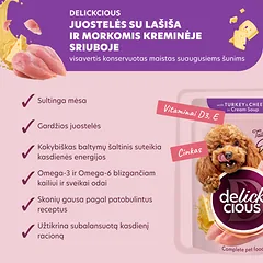 DELICKCIOUS konservuotas pašaras su kalakutiena ir sūriu suaugusiems šunims, 85 g — 2 nuotrauka