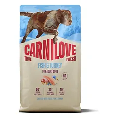 CARNILOVE True Fresh Dog Fish and Turkey Adult 4 kg šviežia žuvis ir kalakutiena šunims + CARNILOVE Dog Freeze Dried Turkey and Salmon 60 g NEMOKAMAI