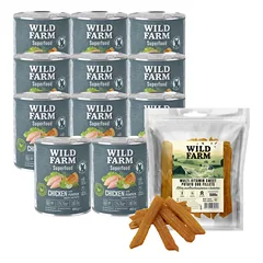 WILD FARM Superfood Chicken (Vištiena su moliūgais, obuoliais ir žolelėmis) 12x800 g pašaro šunims be grūdų + nemokamas skanėstas