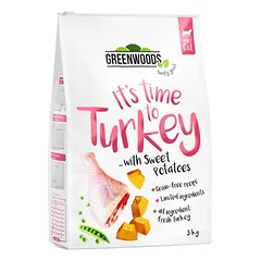 Greenwoods su kalakutiena, saldžiosiomis bulvėmis, žirniais ir moliūgu, sausas maistas katėms, 3 x 3 kg — 3 nuotrauka