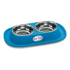 Georplast Soft Touch Double Bowl dvigubas metalinis dubenėlis šunims ir katėms su guminiu padėklu, įvairių spalvų, 31x20x3,5 cm — 2 nuotrauka