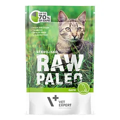 VETEXPERT RAW PALEO Sterilised game 100 g šlapias maistas kastruotoms katėms su elniena