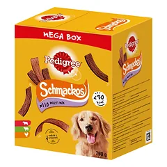 PEDIGREE® Mega Box SchmackosTM - papildomas ėdalas suaugusiems šunims (jautienos, ėrienos ir paukštienos skonio) - 790g