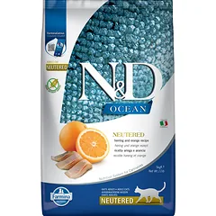 FARMINA N&D Ocean Cat Neutered Adult Herring & Orange 2x5 kg silkė ir apelsinai sterilizuotoms katėms
