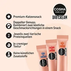 Cosma DUO Cream skanėstai katėms, ekonominė pakuotė 24 x 14 g, Lachs und Huhn — 3 nuotrauka